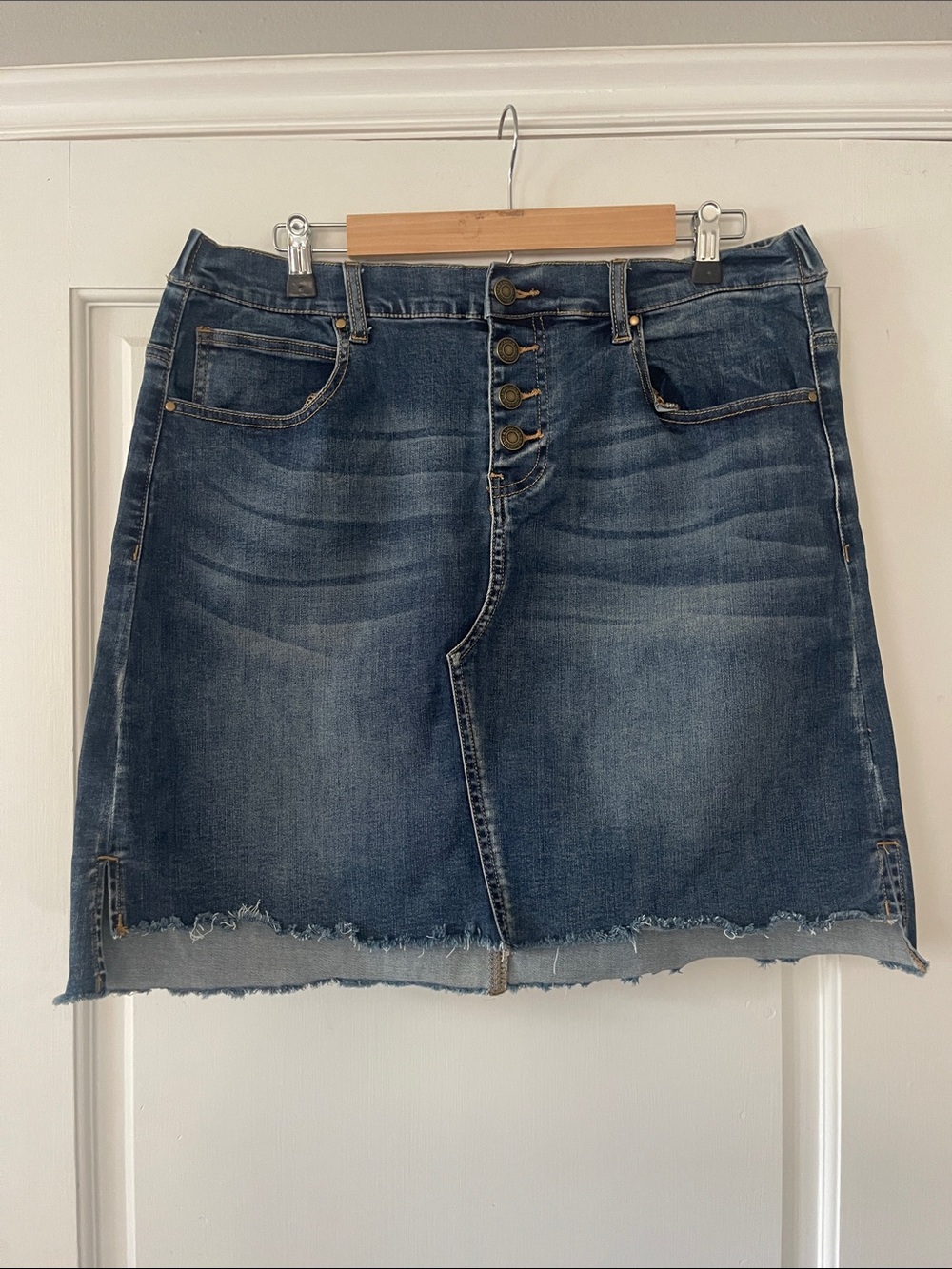 Grace & Lace Denim Button-Front Mini Skirt - Dark Blue
